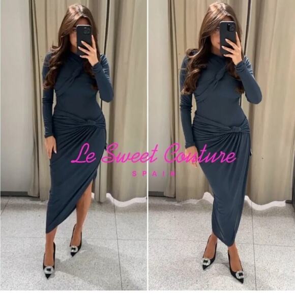 Zara KNOTTED ASYMMETRIC DRESS Size Large - Picture 5 of 10